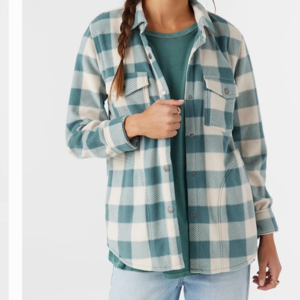 O'Neill Blue and Cream Zuma Superfleece Flannel Shirt M